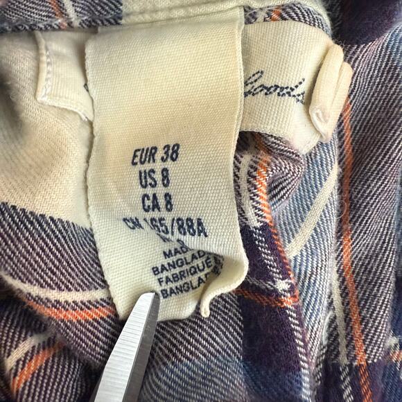 H&M L.OG.G. Womens Long Sleeve Button-Up Casual Purple/Blue/Cream Plaid Shirt 8 - Picture 9 of 11